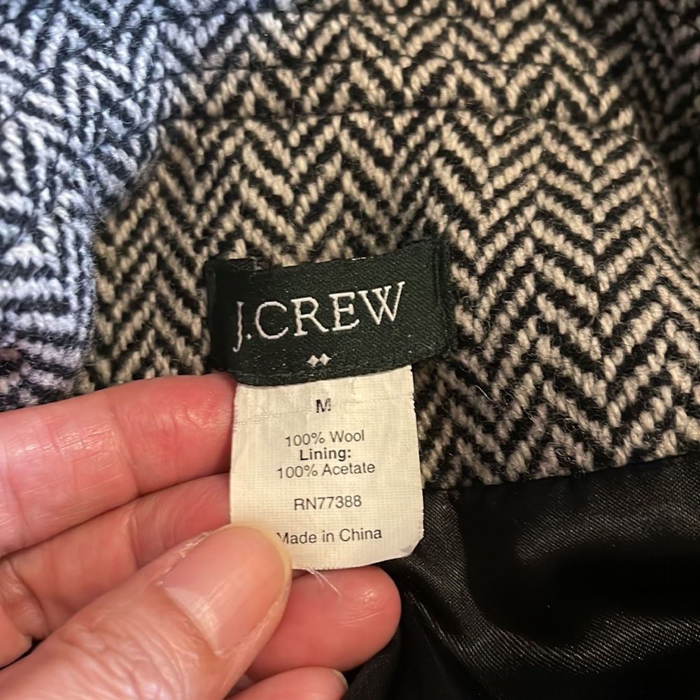 J Crew Factory Wool Herringbone Double Breasted Blazer Rear Belt Black White-M - Picture 9 of 11